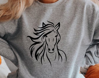Pferde liebhaber Sweatshirt, Pferde Pullover, Pferde reiter Hoodie, Pferdebesitzer Shirt, Niedlicher Pferdekopf Pullover, Pferdemädchen Bauernhof Shirt