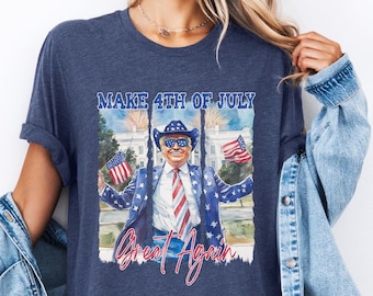 Camiseta "Haz que el 4 de julio vuelva a ser grandioso", camiseta "Feliz 4 de julio", camiseta retro americana del 4 de julio, camiseta de Trump del 4 de julio, camiseta del Día de la Independencia