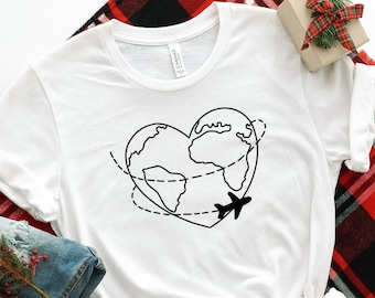 Airplane Heart Shirt, World Travel Shirt, Airplane World Travel T-Shirt, World Trip Shirt, Adventure Shirt, Travel Lover Tee, Vacation Shirt