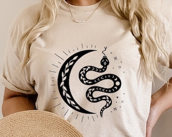 Boho Snake Moon Shirt, Magical Snake T-Shirt, Mystic Snake Shirt, Boho Moon Tee, Witchy Clothing, Spiritual Shirts, Celestial Snake Shirts