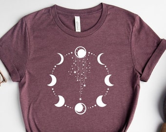 Mystic Moon Phases T-Shirt, Moon Phases Shirt, Crescent Moon Stars Shirt, Phases Of The Moon Shirt, Mystical Moon Tee, Magical Moon Shirts