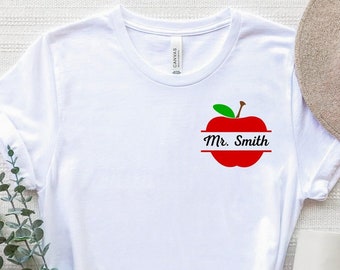 Personalized Teacher Name Shirt, Teacher Name Apple T-Shirt, Custom Teacher Shirt, Apple Teacher Tee, Gift For Teacher, Apple Shirt