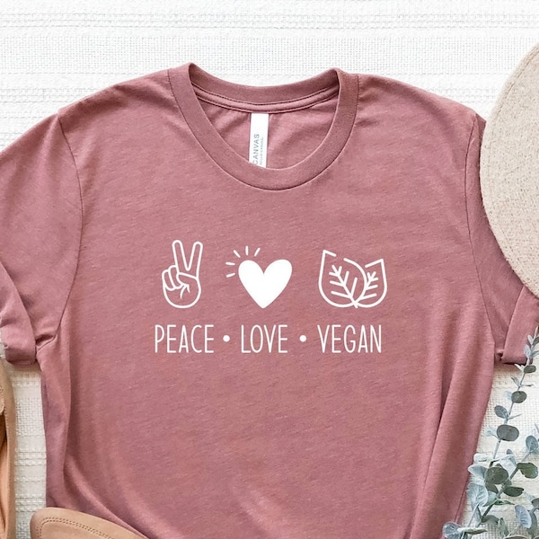 Peace Love Vegan Shirt, Cute Vegan T-Shirt, Love Vegan Tee, Vegetarian Shirt, Gift For Vegan Women, Herbivore T-Shirt, Veggie Shirt