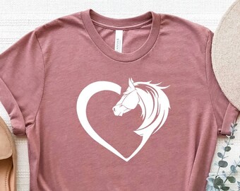 Horse Heart Shirt, Horse T-Shirt, Horse Love Shirt, Horse Lover Gift T-Shirt, Animal Lover Shirt, Horse Love Tee, Horse With Heart Tee