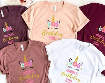 Unicorn Birthday Shirt, Personalized Unicorn Matching Birthday Family Shirts, Unicorn Theme Birthday Party Shirts, Birthday Girl T-Shirt