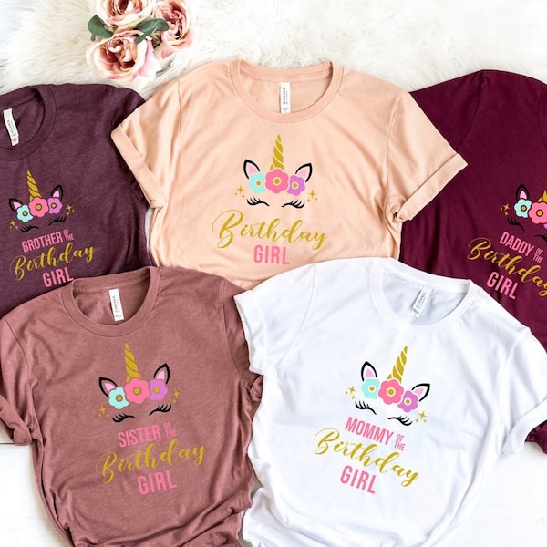 Unicorn Birthday Shirt, Personalized Unicorn Matching Birthday Family Shirts, Unicorn Theme Birthday Party Shirts, Birthday Girl T-Shirt