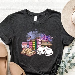 Books Cat And Coffee Shirt, Book Coffee Lover Shirt, Book Reading Time T-Shirt, Librarian Shirt, Bibliophile Shirt, Bookish Tee, Book Shirts