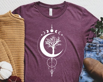 Mystical Moon Phases Shirt, Yoga Lover Tree Shirt, Tree Of Life Moon Phases T-Shirt, Phases Of The Moon Tree Of Life Tee, Spiritual Shirt