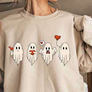 Valentine&#39;s Day Ghost Sweatshirt, Ghosts With Hearts Hoodie, Valentine Gift, Spooky Valentine Shirt, Boo Valentines Tee, Happy Valentine Tee