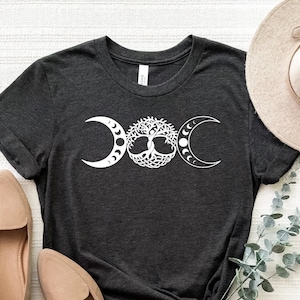 Phasen des Mondes Baum des Lebens Shirt, Mond und Baum T-Shirt, Yoga Baum T-Shirt, Mystisches Mond T-Shirt, Mond Wald Shirt, Namaste T-Shirt