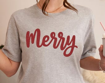 Camiseta navideña con purpurina, camiseta navideña navideña, camiseta navideña para fiestas familiares, camiseta navideña festiva, camisetas navideñas bonitas, camiseta navideña feliz