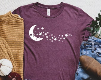 Moon And Stars Shirt, Cute Moon Stars T-Shirt, Starry Night Shirt, Funny Stars Shirt, Starry Tee, Celestial Shirt, Mystical Shirt, Boho Tee