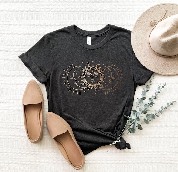 Golden Sun And Moon Shirt, Mystic Moon And Sun Shirt, Mystical Moon Phase Shirt, Moon Phase Tee, Crescent Moon Shirt, Boho Spiritual T-Shirt