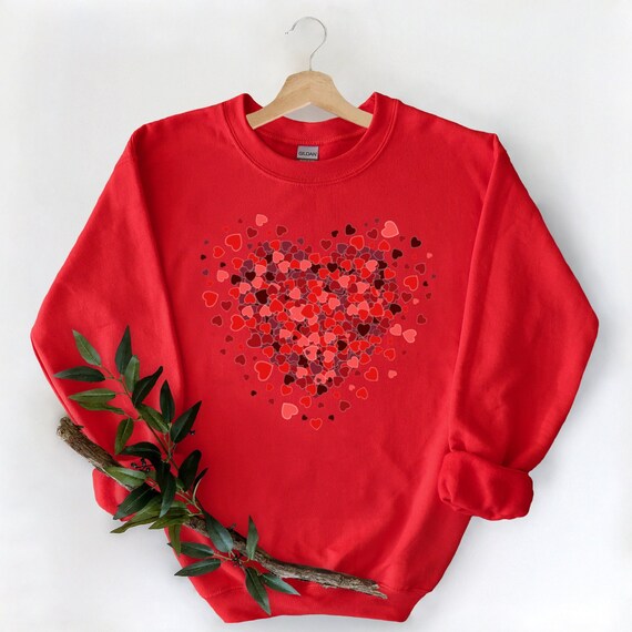 華麗 Red Hearts Sweatshirt, Valentines Day Red Heart Sweater トップス