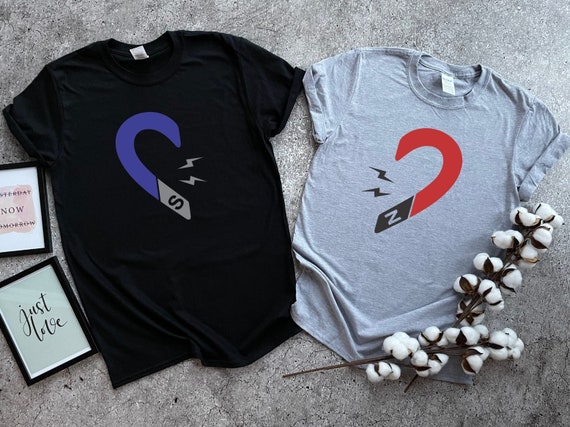 ★MUCENT★ Heart lettering Nagrang color matching man-to-man Magnet and Heart Couple Matching Shirt, Love Magnets Couple