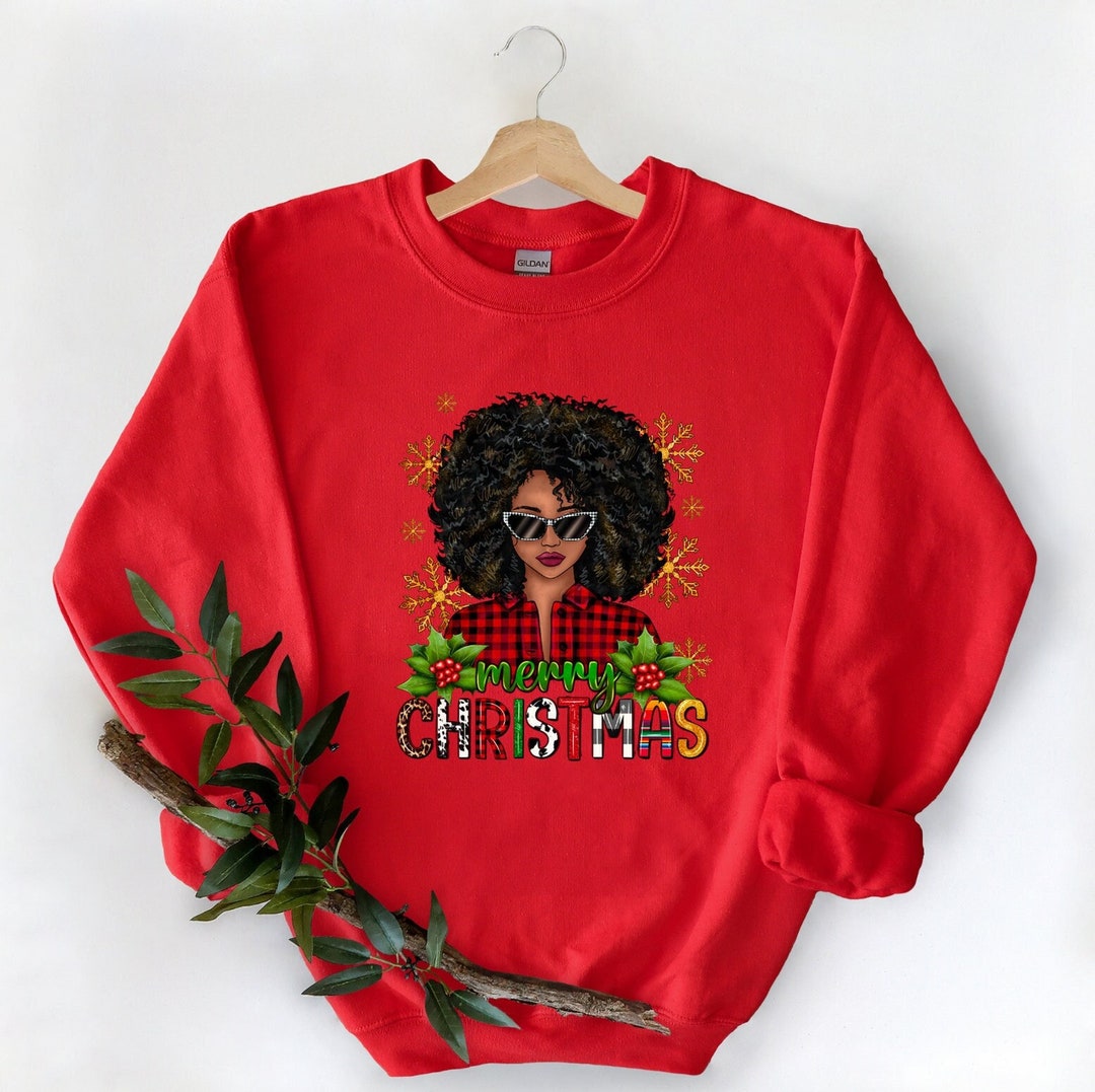 Merry Christmas Afro Sweatshirt, African American Girl Christmas ...