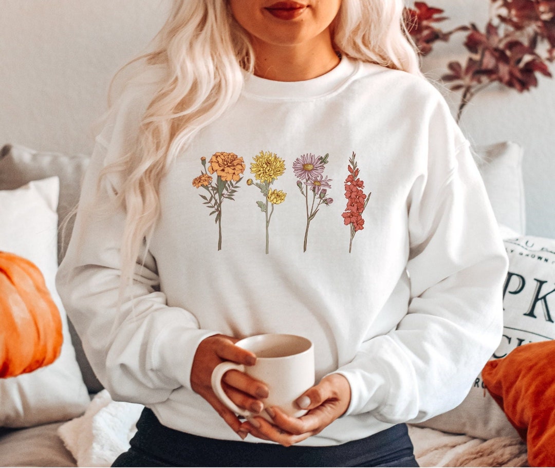 Birth Month Flowers Sweatshirt, Custom Birth Flowers Sweater, Birth