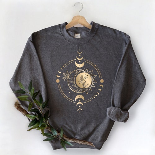 Mystic Moon And Sun Sweatshirt, Mystical Moon Phase Sweater, Moon Phase Sun Hoodie, Boho Celestial Moon Sweatshirt, Spiritual Sweatshirt