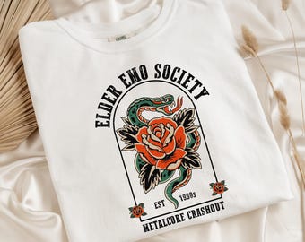 Elder Emo Society Metalcore Crashout Shirt, Elder Emo T-Shirt, Emo Kleidung Es war nie eine Phase, Emo für immer Shirt, Schlange Goth Emo T-Shirt