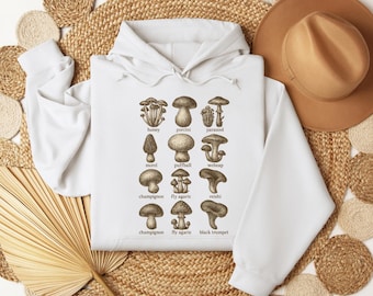 Vintage Mushroom Sweatshirt, Nature Lover Sweater, Mushroom Collector T-Shirt, Gardener Shirts, Cottage Core Aesthetic, Mushroo Names Hoodie