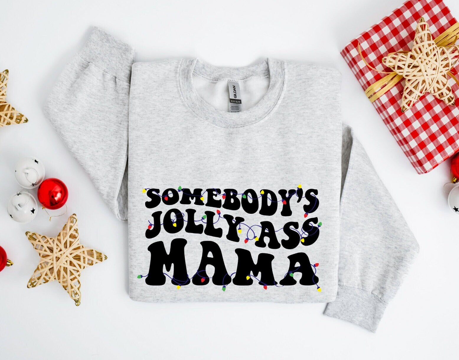 Funny Mom Sweatshirt - "Somebody's Jolly Ass Mama" Graphic Crewneck Pullover, Long Sleeve Cotton Blend Top - View #7