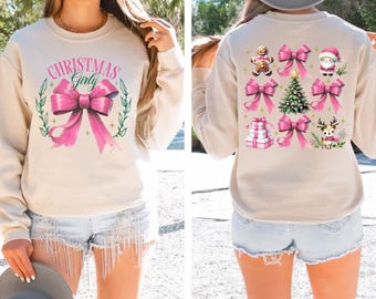 Christmas Girly Sweatshirt, Pink Bow Christmas Sweater, Coquette Pink Christmas, Christmas Tree Shirts, Coquette Christmas Shirt, Xmas Tee