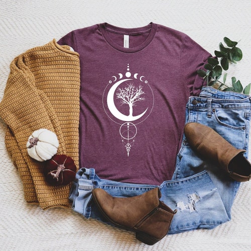 Chemise Mystical Moon Phases, Chemise d’arbre Yoga Lover, T-shirt Tree Of Life Moon Phases, Tee-shirt Phases Of The Moon Tree Of Life, Chemise Spirituelle