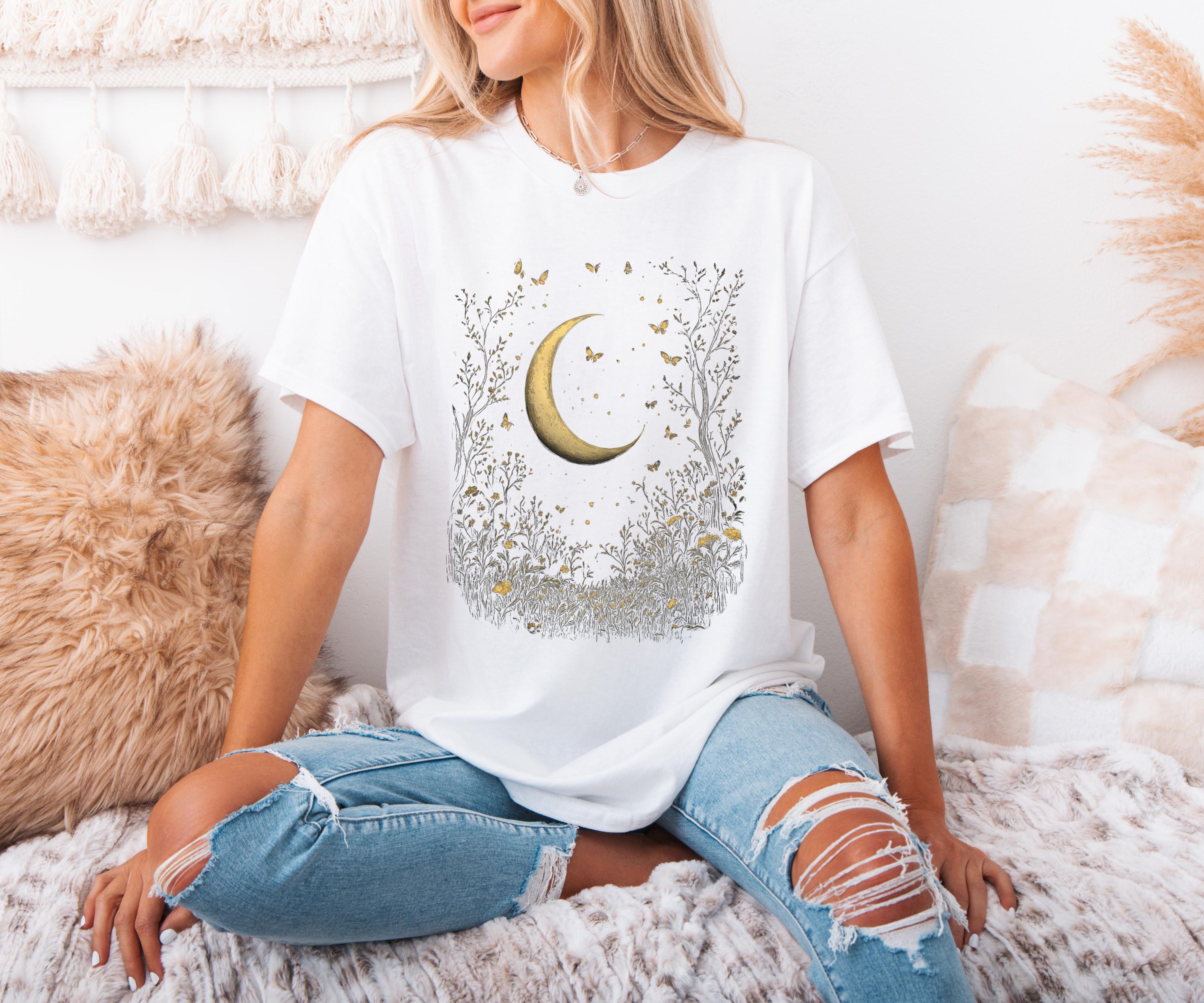 T-shirt Graphique Wish Upon A Starry Night – Lune Et Comète Cosmique Unisexe