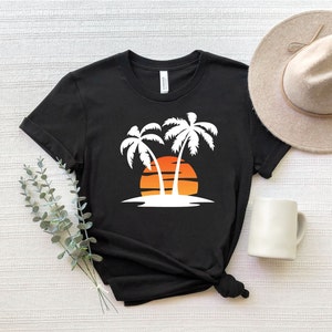 Retro Tropical Sunset Shirt, Sunset and Palms Shirt, Palm Tree T-shirt ...