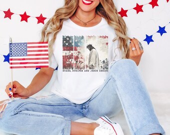 Retro Comfort 4th Of July Shirt, Jesus Christ Stars Stripes Shirt, Religious 4th July Tee, Cute Christ Patriotic Gift, Independence Day Tee