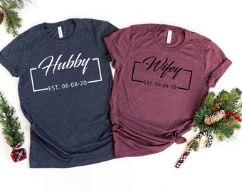 Hubby And Wifey Date Shirt, Wife and Husband t-Shirt, Custom Couple Date tee, Couple Matching Shirt, Wifey Hubby Shirts, Honeymoon gift