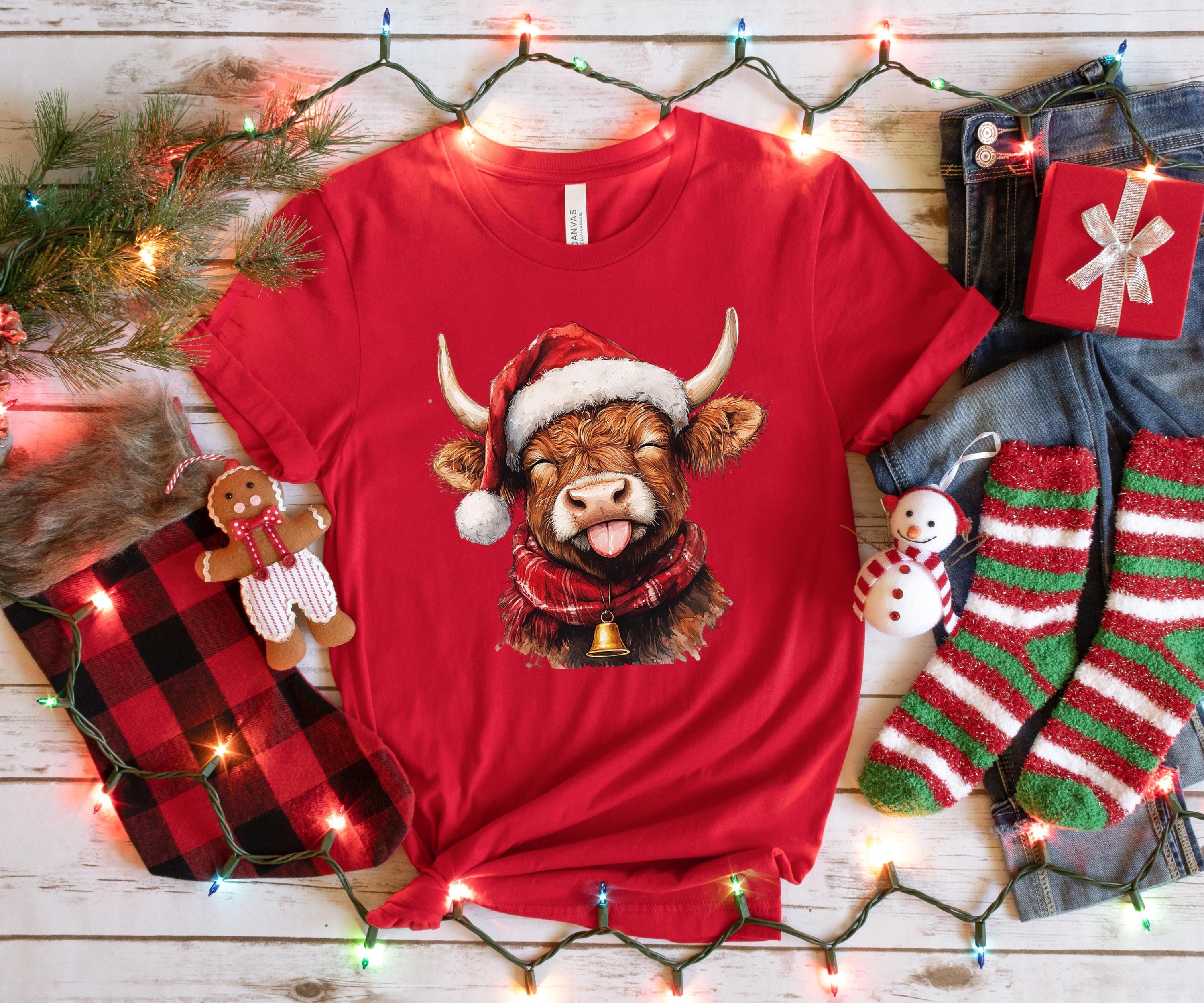 Funny "Moo'y Christmas Heifers" Women's T-Shirt - Santa Cow Graphic Tee, Size L Gray