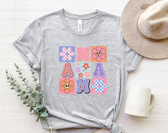 Camisa floral de mamá, linda camiseta de mamá groovy, camisas divertidas de mamá, camiseta de mamá flor de margarita, camisa retro de mamá, regalo para mamá, camisa del día de las madres
