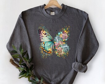 【NONCODE】(Unisex) Eopyu Washing Butterfly Sweatshirt Zip up Hoodie Y2k Sweatshirt Butterfly Hoodie Womens Trendy