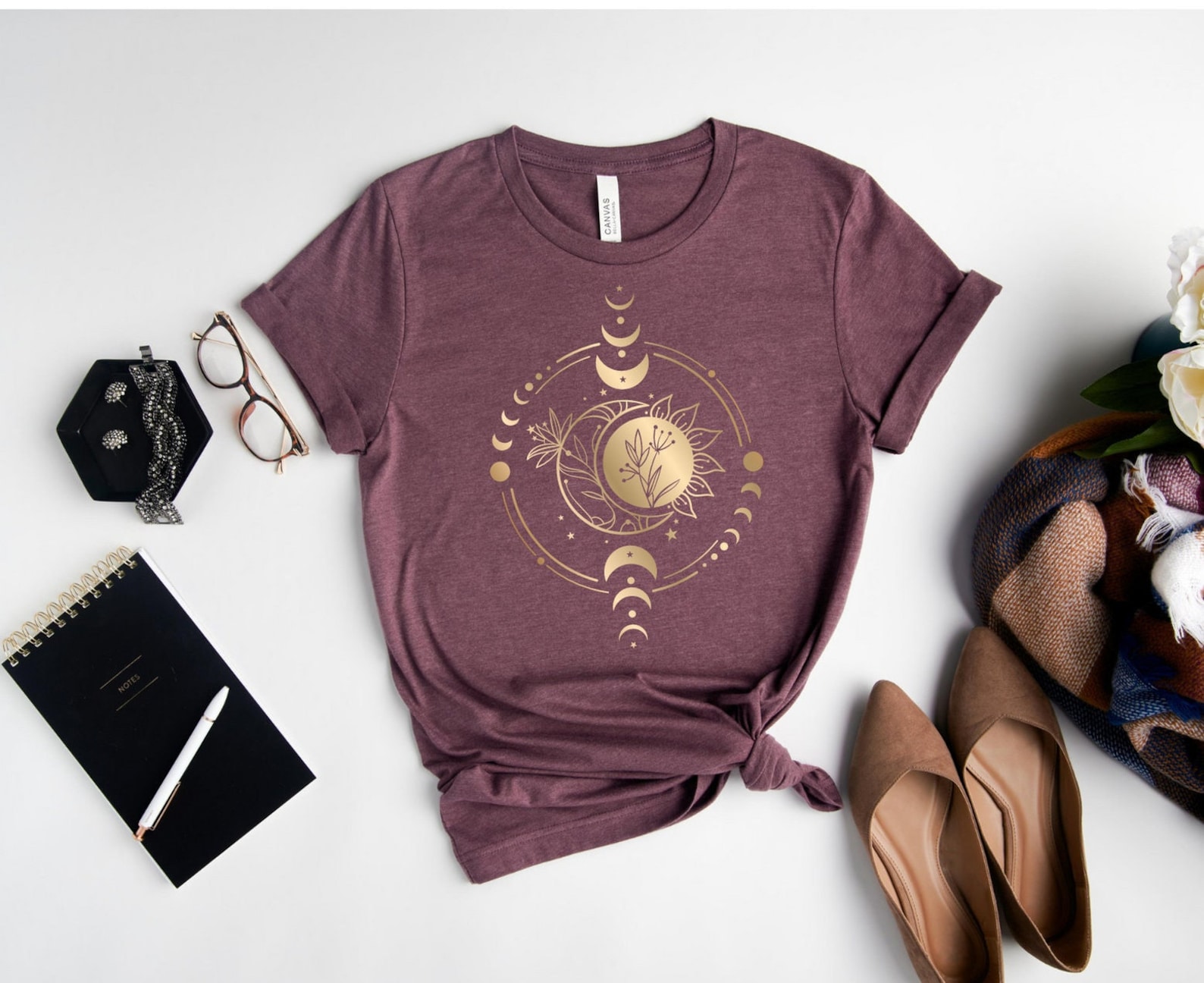 Mystic Moon and Sun Shirt, Mystical Moon Phase Shirt, Moon Phase T