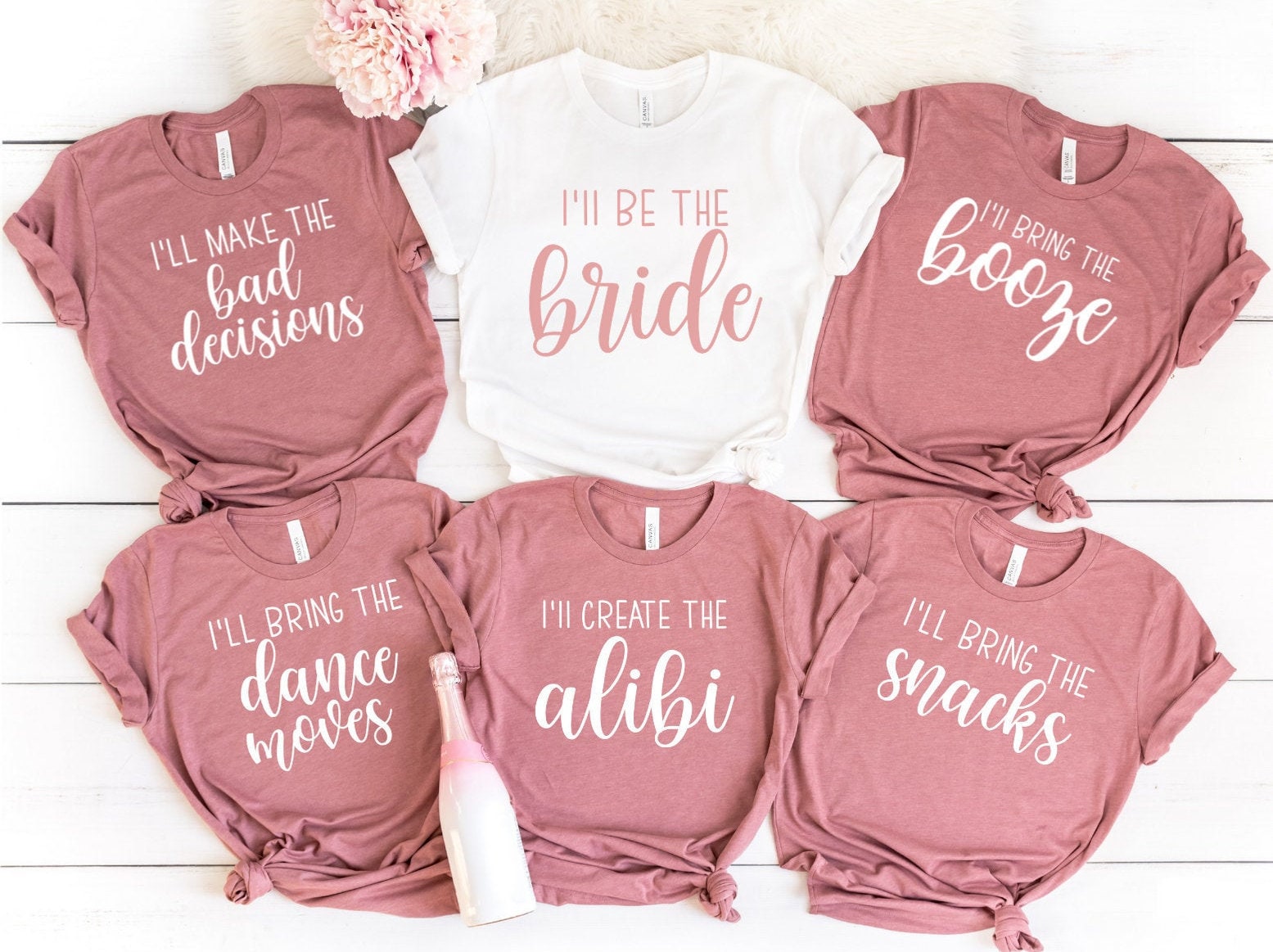 "Bad And Boozie" Bridesmaid Bachelorette Party T-Shirt – Classy Mood Bridal Party Tee, Wedding Team Gift, Heather Colors