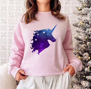 Pull Sweatshirt Fille Manches Longues Imprimé Licorne/cheval - 100% Polyester - Tailles 4 à 16 Ans