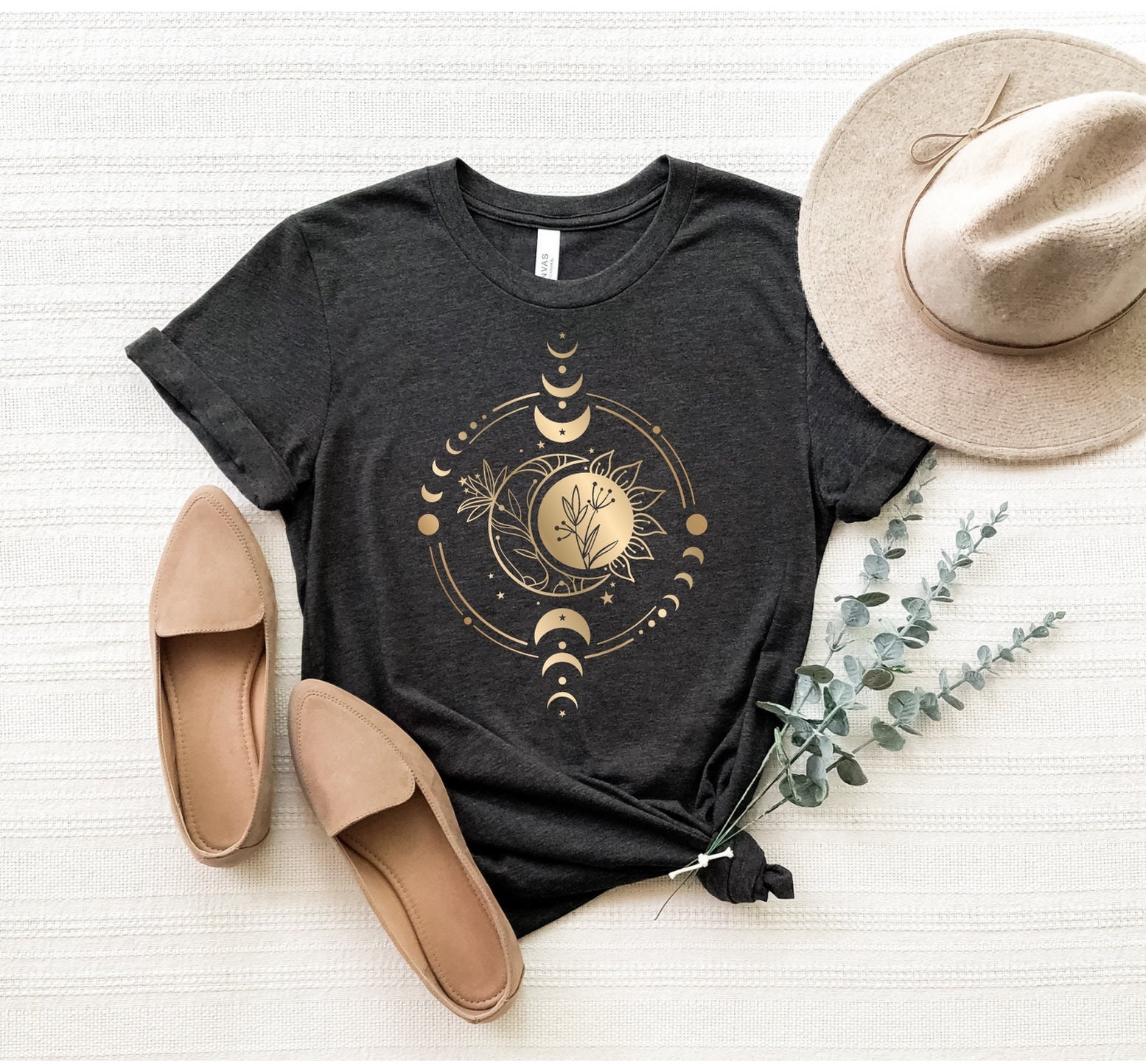 Mystic Moon And Sun Shirt, Mystical Moon Phase Shirt, Moon Phase T-Shirt, Boho Vintage Moon Shirt, Celestial Moon Shirt, Spiritual T-Shirt