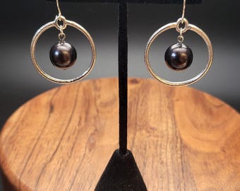 Black Pearl Silver Ring Earrings - Māori Polynesian Pacific Island