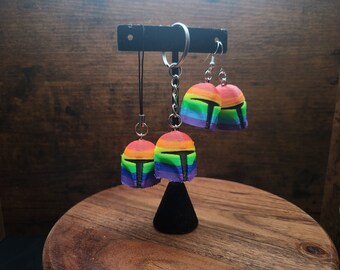 Rainbow Mandalorian Star Wars Pride - Earrings or Charm or Keychain