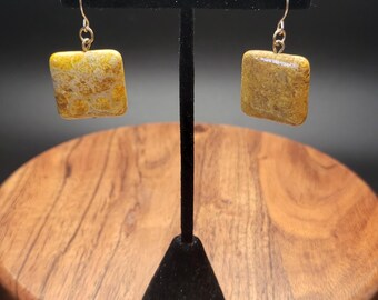 Yellow Jasper Cabochon Earrings - Māori Polynesian Pacific Island