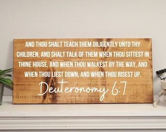 Deuteronomy 6:7 wood sign - Christian wall hanging - Christian home decor - living room sign - Christian gift - housewarming gift - decor