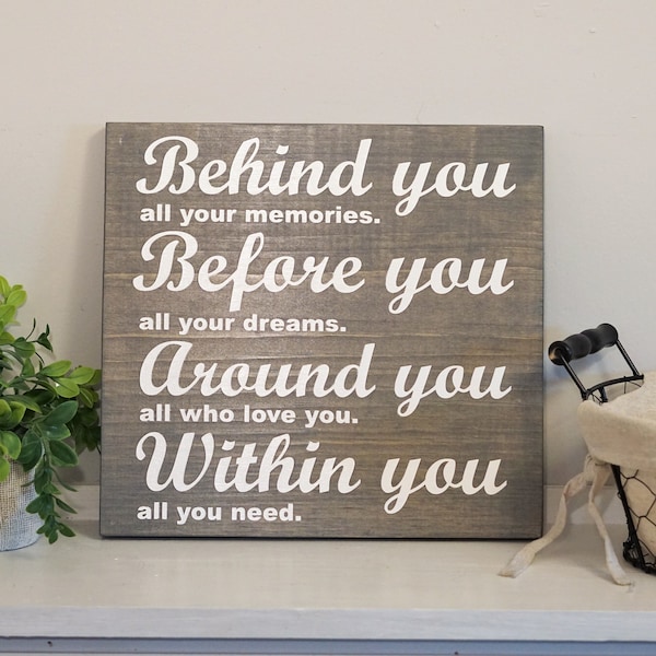 behind you before you around you within you wood sign - home decor - office decor - wall decor hanging sign - inspirational motivational