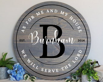 Last name family sign - Christian home decor - As for me and my house - we will serve the lord - bible verse rustic personalized gift sign