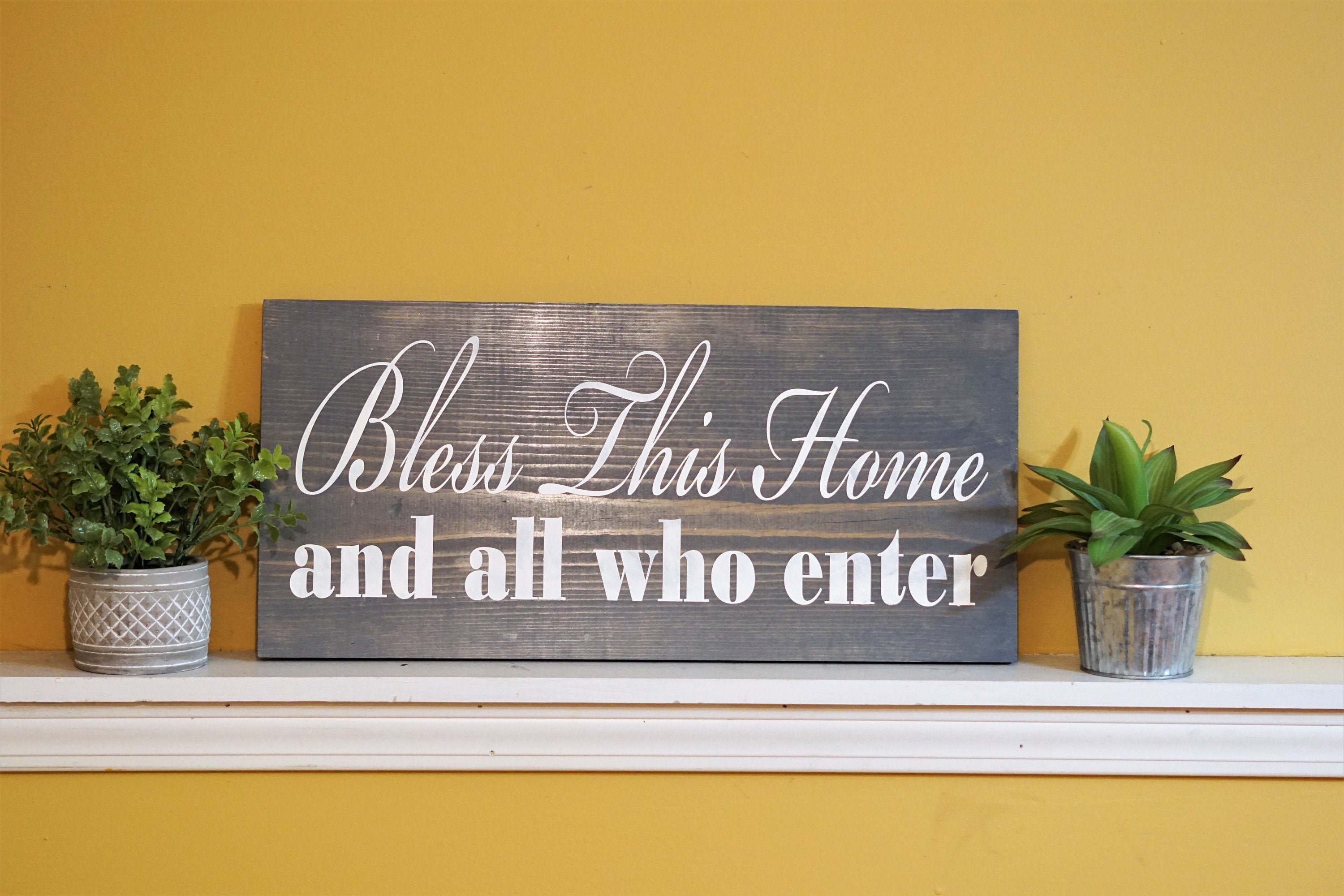 Bless this home and all who enter wood sign Christian wall Etsy