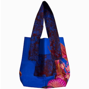 Bolso de mano Ankara con bolsillos, hecho a mano con estampado africano, forrado de algodón Adire, bolsa de compras reutilizable grande, correas Adire teñidas a mano