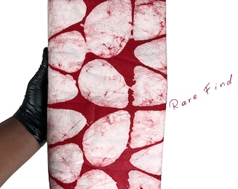 Tela batik africana Adire: algodón teñido a mano, diseño de guijarros rojos multicolores, 4,6 yardas