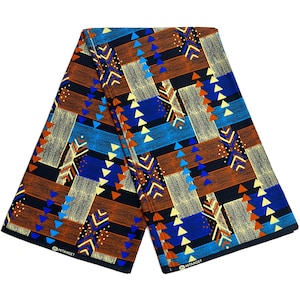 African Ankara Ethnic Print Fabric: 6 Yards, Blue Cream 100% Cotton Material