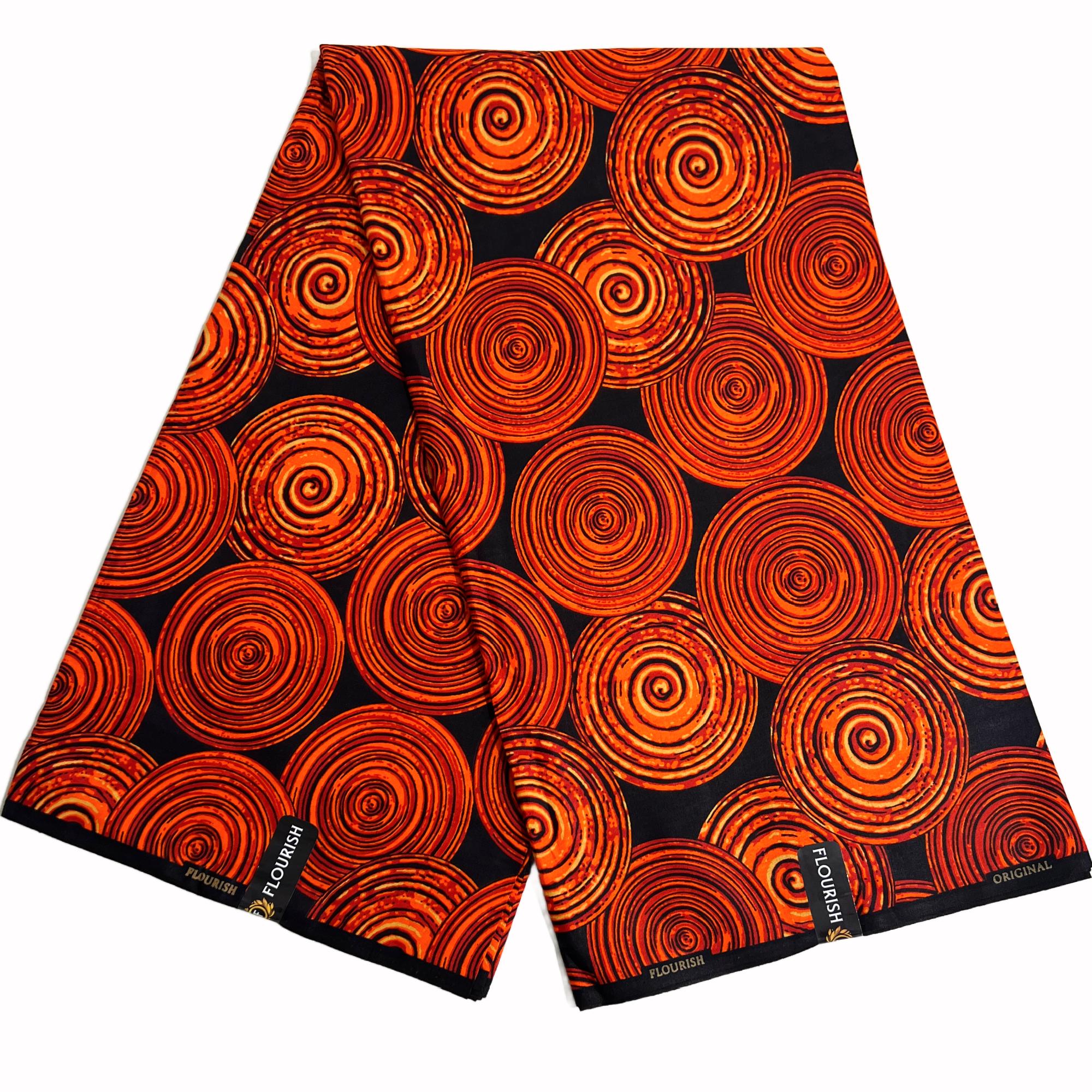 Orange & Black Ankara Fabric: 6-Yard African Print Cotton