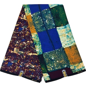 African Print Fabric: Blue, Yellow, Green Ankara - 6 Yards Cotton